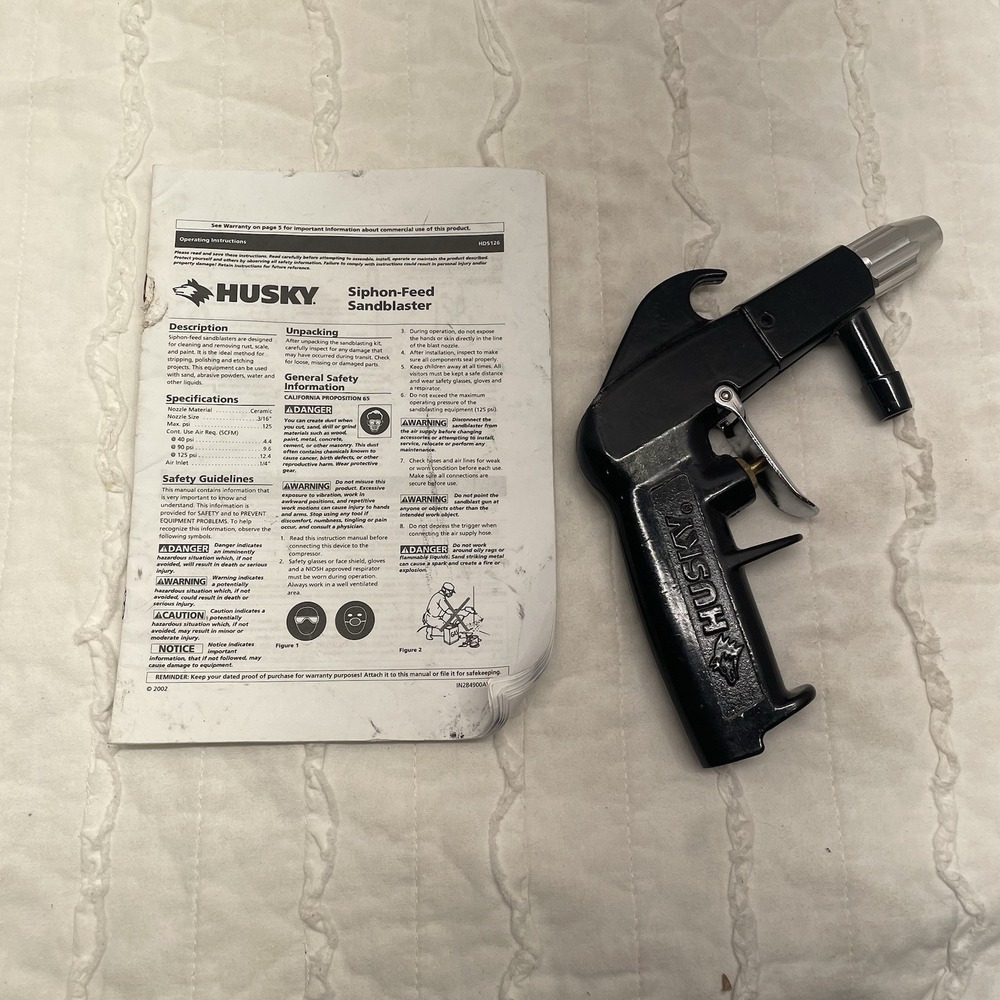 Husky Blast Gun‎ Siphon Feed Sandblaster HDS126 Vintage 2002 w/ Manual